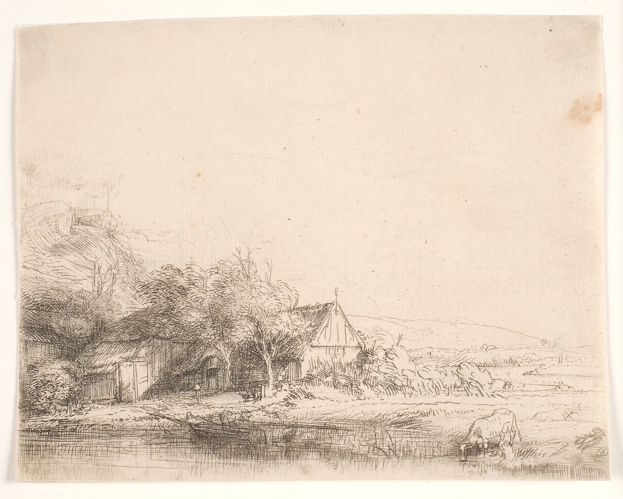 Landskab med en ko, der drikker af Rembrandt van Rijn