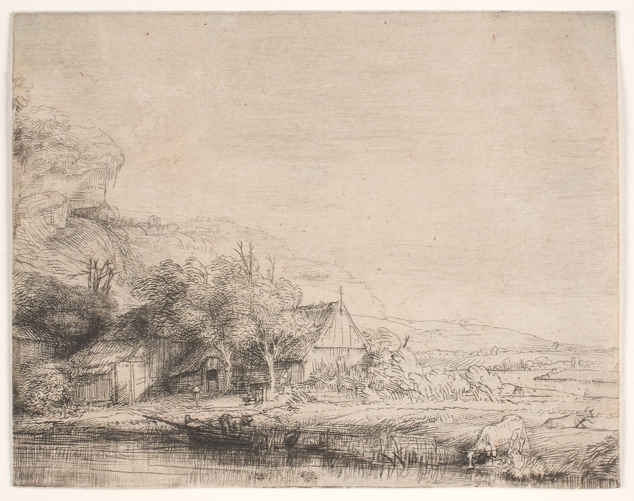 Landskab med en ko, der drikker af Rembrandt van Rijn