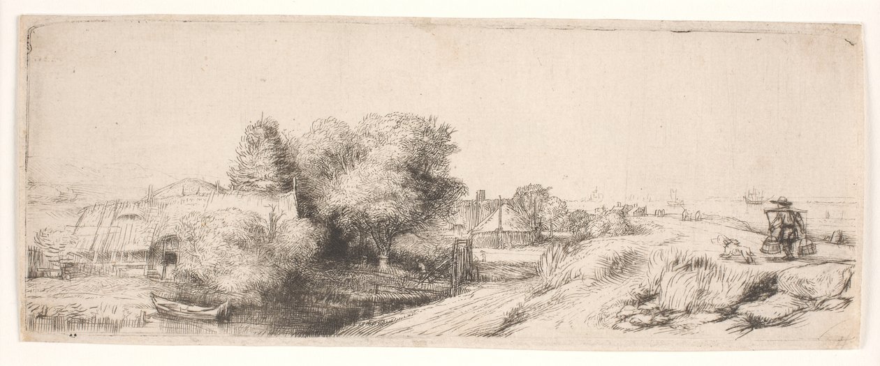 Landskab med en mælkemand af Rembrandt van Rijn