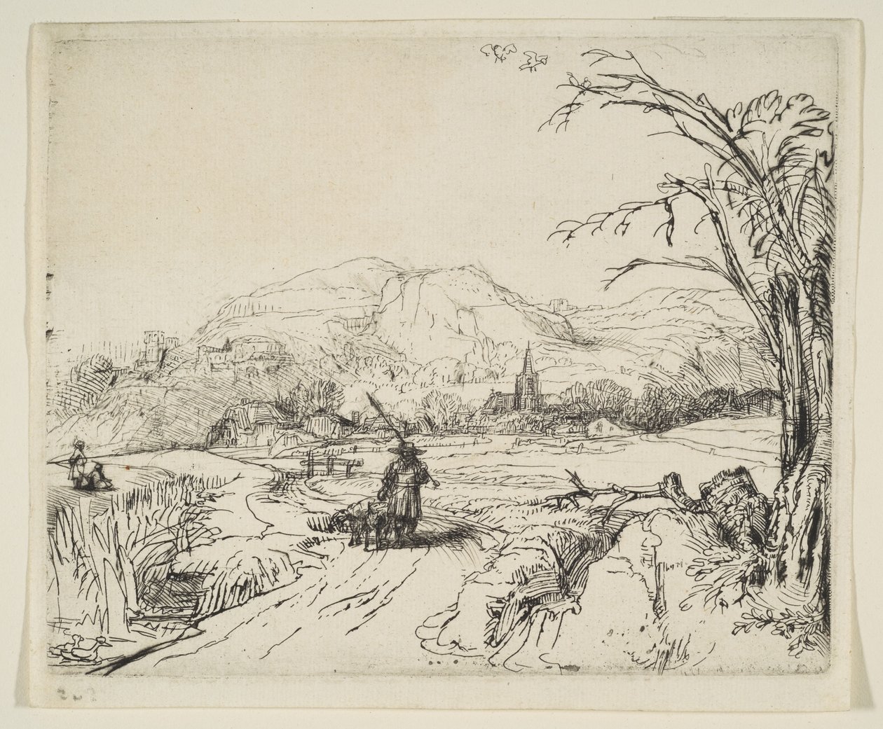 Landskab med en hyrde og en hund, ca. 1653. af Rembrandt van Rijn