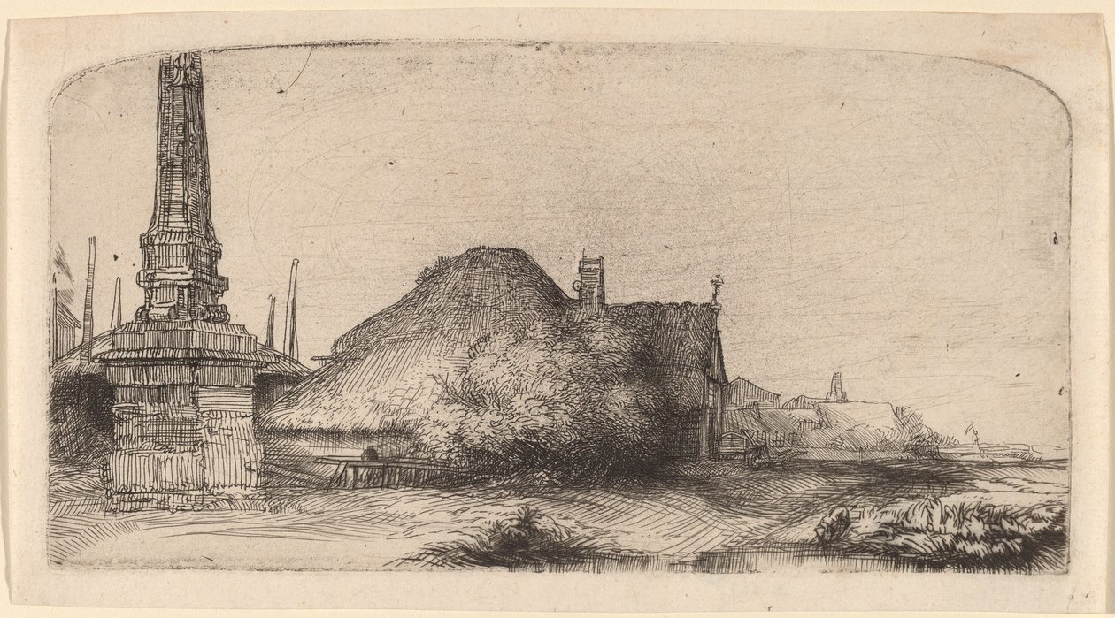 Landskab med en Obelisk af Rembrandt van Rijn