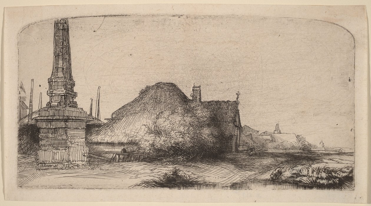 Landskab med en obelisk af Rembrandt van Rijn