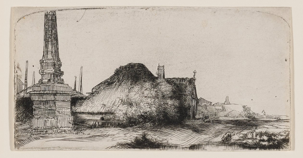 Landskab med en obelisk af Rembrandt van Rijn