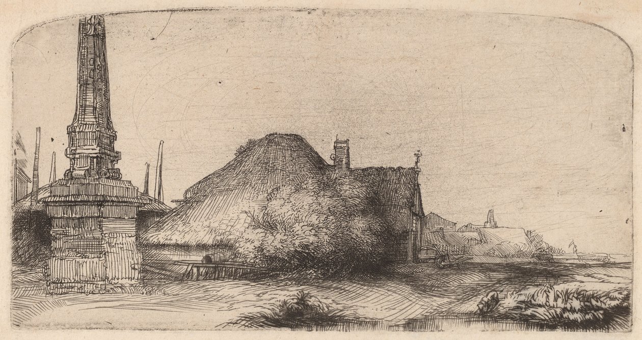 Landskab med en Obelisk, ca. 1650. af Rembrandt van Rijn