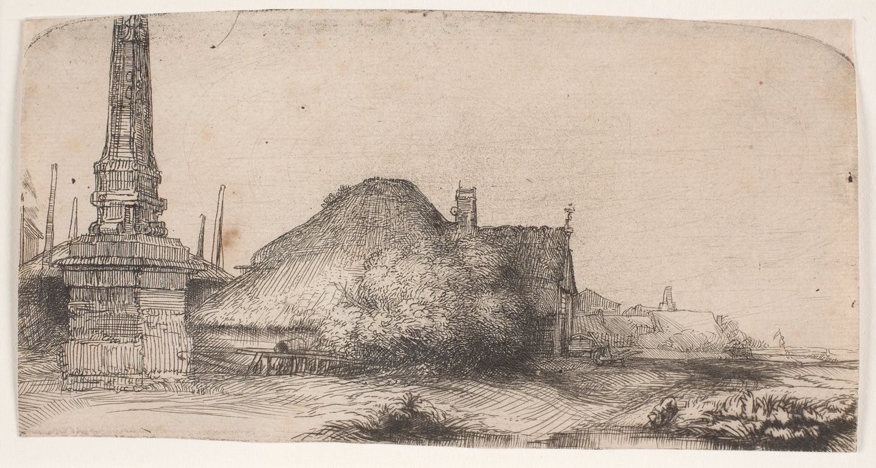 Landskab med en obelisk af Rembrandt van Rijn