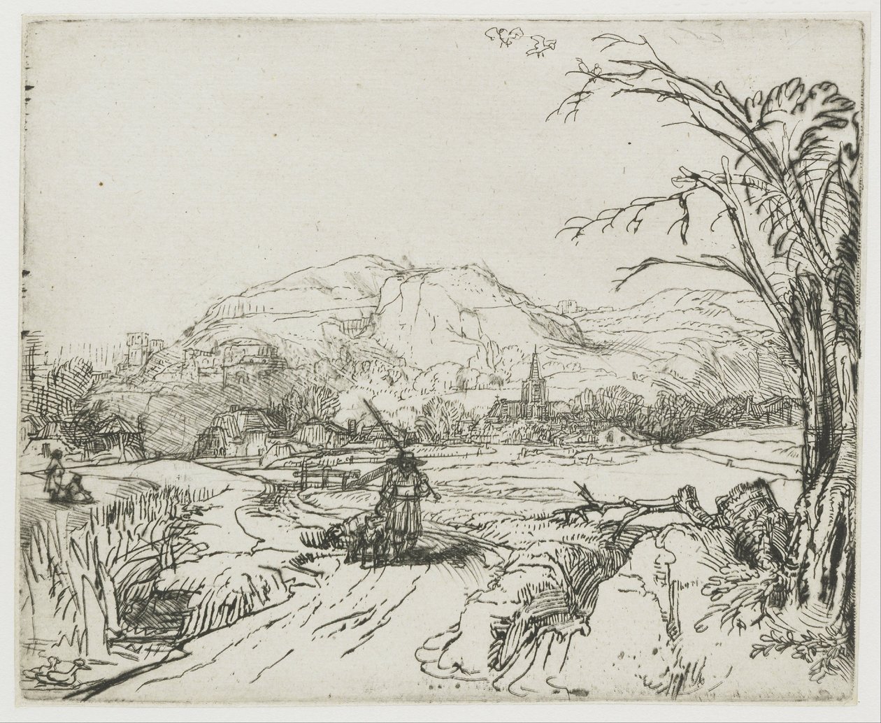 Landskab med en sportsmand og hunde af Rembrandt van Rijn