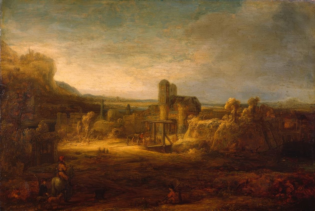 Landskab med en vindebro af Rembrandt van Rijn
