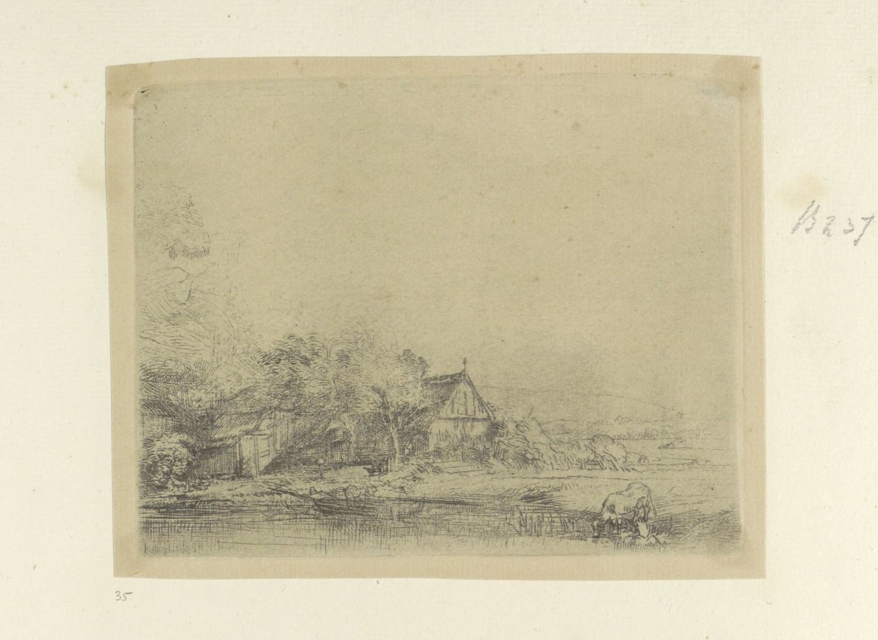 Landschap met drinkende koe Samling af 85 originale tryk (serietitel) af Rembrandt van Rijn