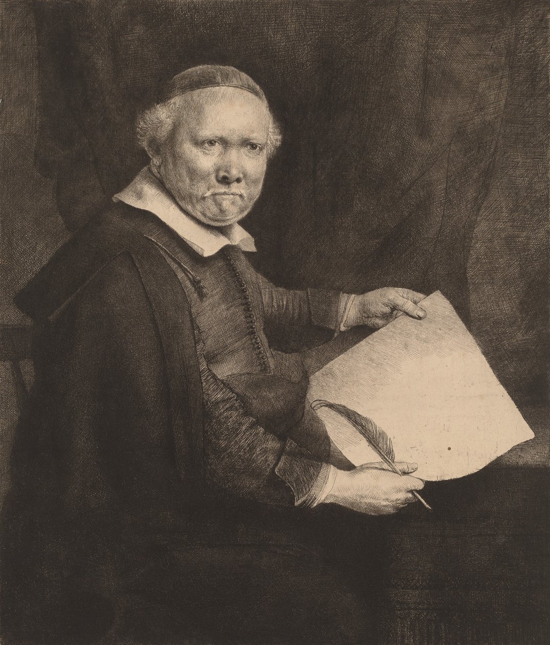 Lieven Willemsz van Coppenol: den større plade, 1658. af Rembrandt van Rijn