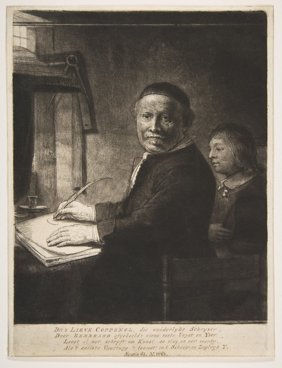 Lieven Willemsz van Coppenol med sit barnebarn, ca. 1658. af Rembrandt van Rijn
