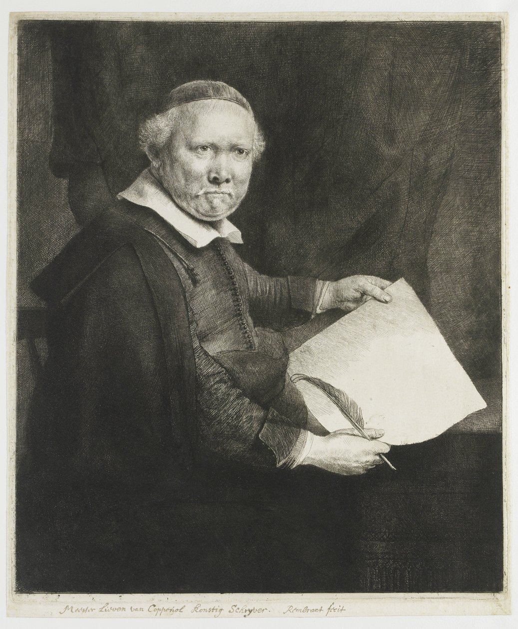 Lieven Willemsz. van Coppenol, skrivemester: det større billede af Rembrandt van Rijn