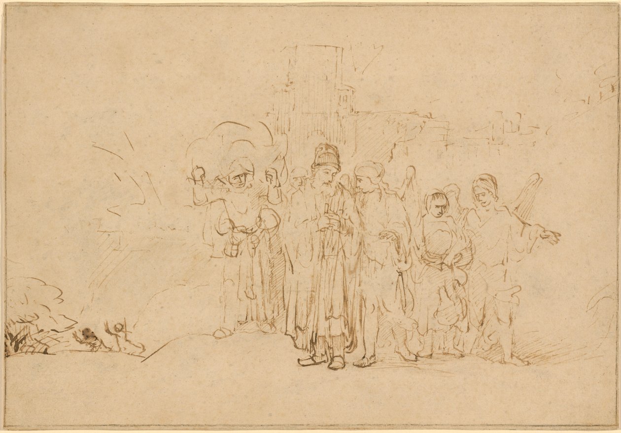 Lot og hans familie forlader Sodoma af Rembrandt van Rijn