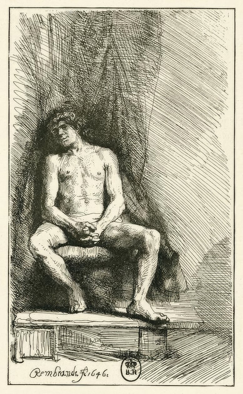 Mand nøgen, siddende af Rembrandt van Rijn