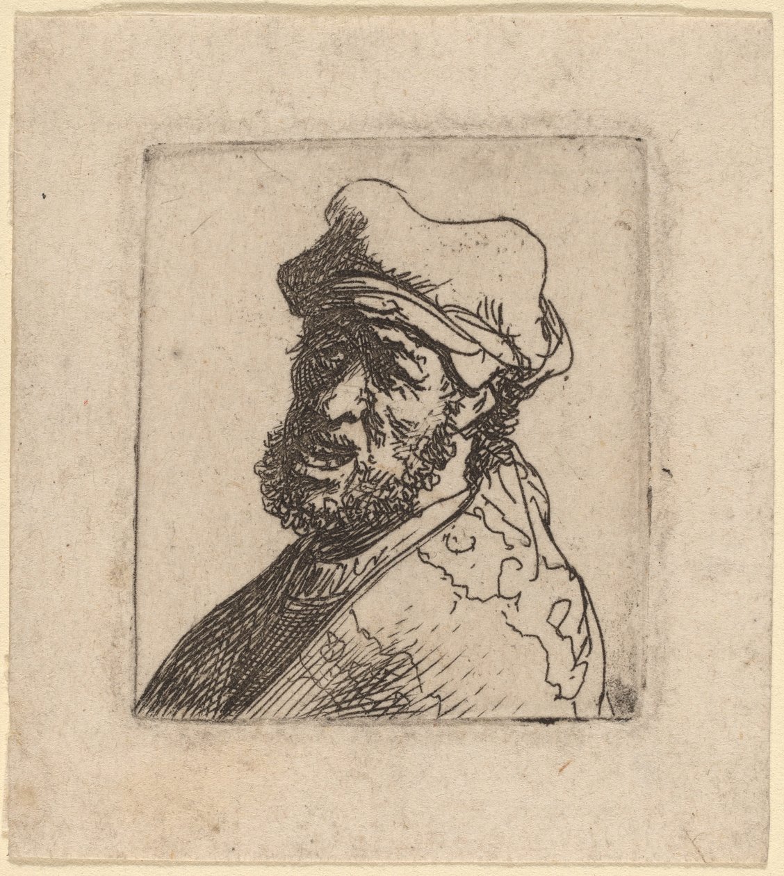 Mand græder, tre kvarter tilbage af Rembrandt van Rijn