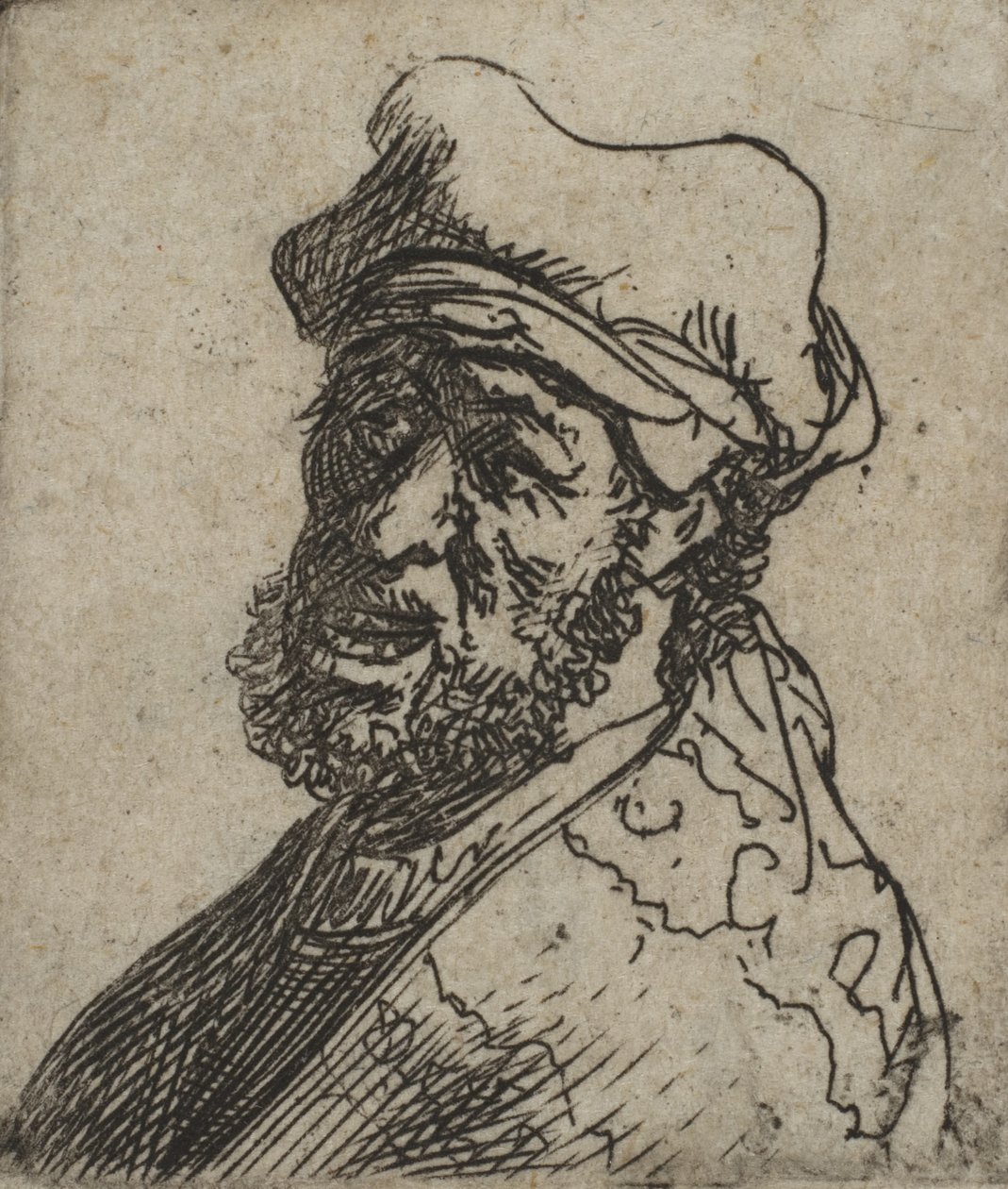 Mand, der græder, tre kvarter venstre: Buste, ca. 1629., ca. 1629. af Rembrandt van Rijn