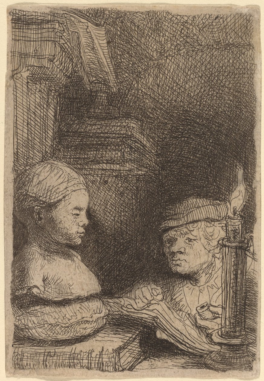 Mand tegner fra en rollebesætning af Rembrandt van Rijn