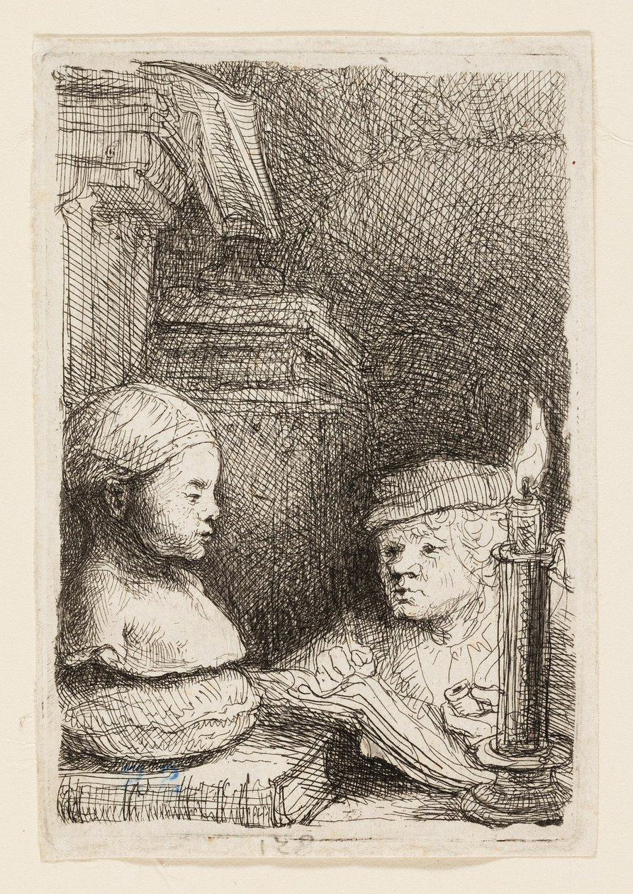 Mand tegner fra en rollebesætning af Rembrandt van Rijn