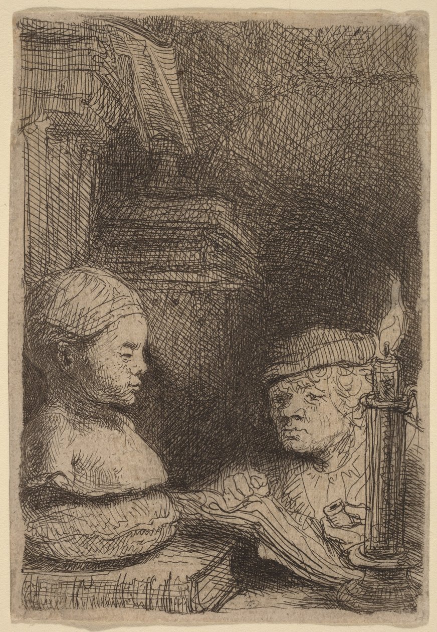 Mand, der tegner efter en afstøbning af Rembrandt van Rijn