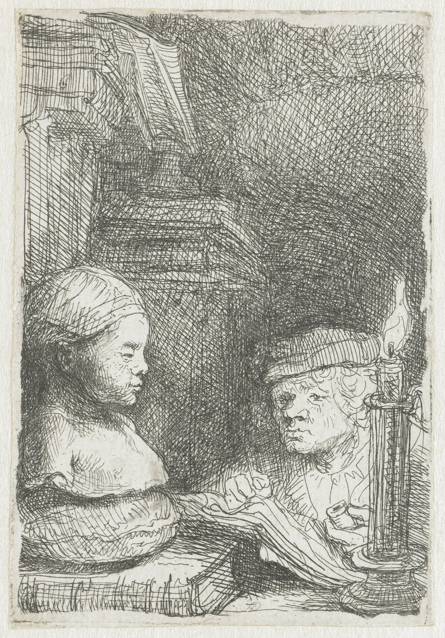 Mand tegner fra en rollebesætning af Rembrandt van Rijn