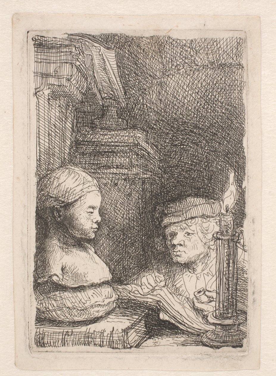 Mand, der tegner efter en afstøbning af Rembrandt van Rijn