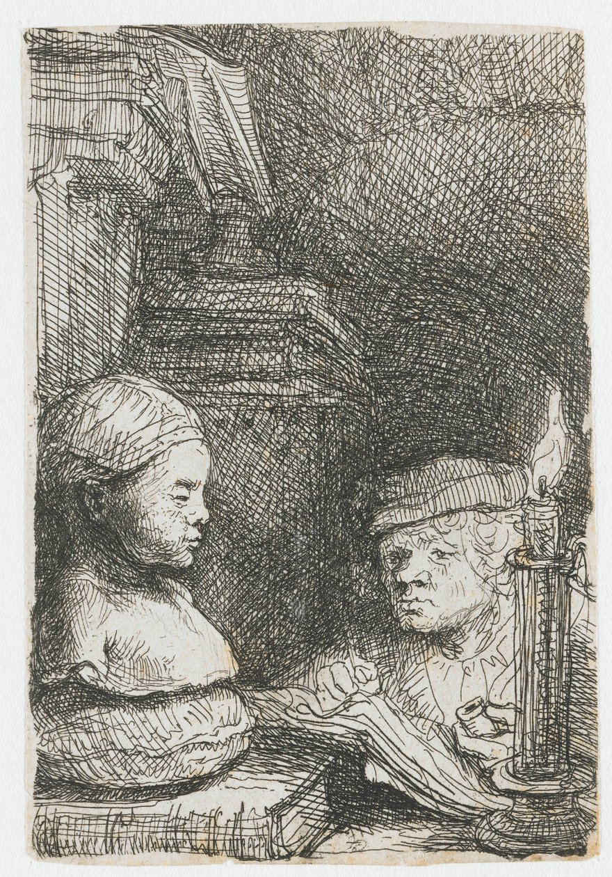 Mand, der tegner efter en afstøbning af Rembrandt van Rijn