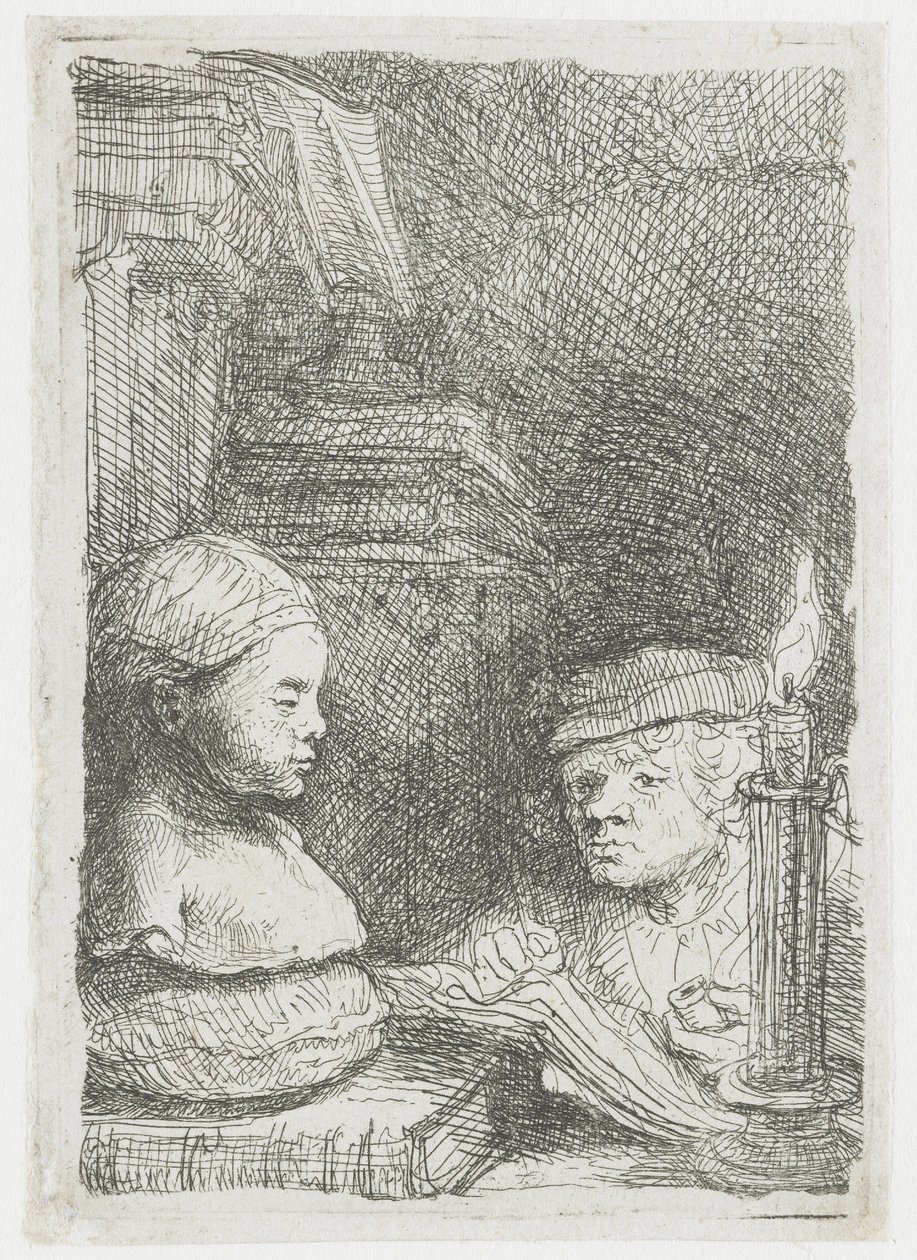 Mand, der tegner efter en afstøbning af Rembrandt van Rijn