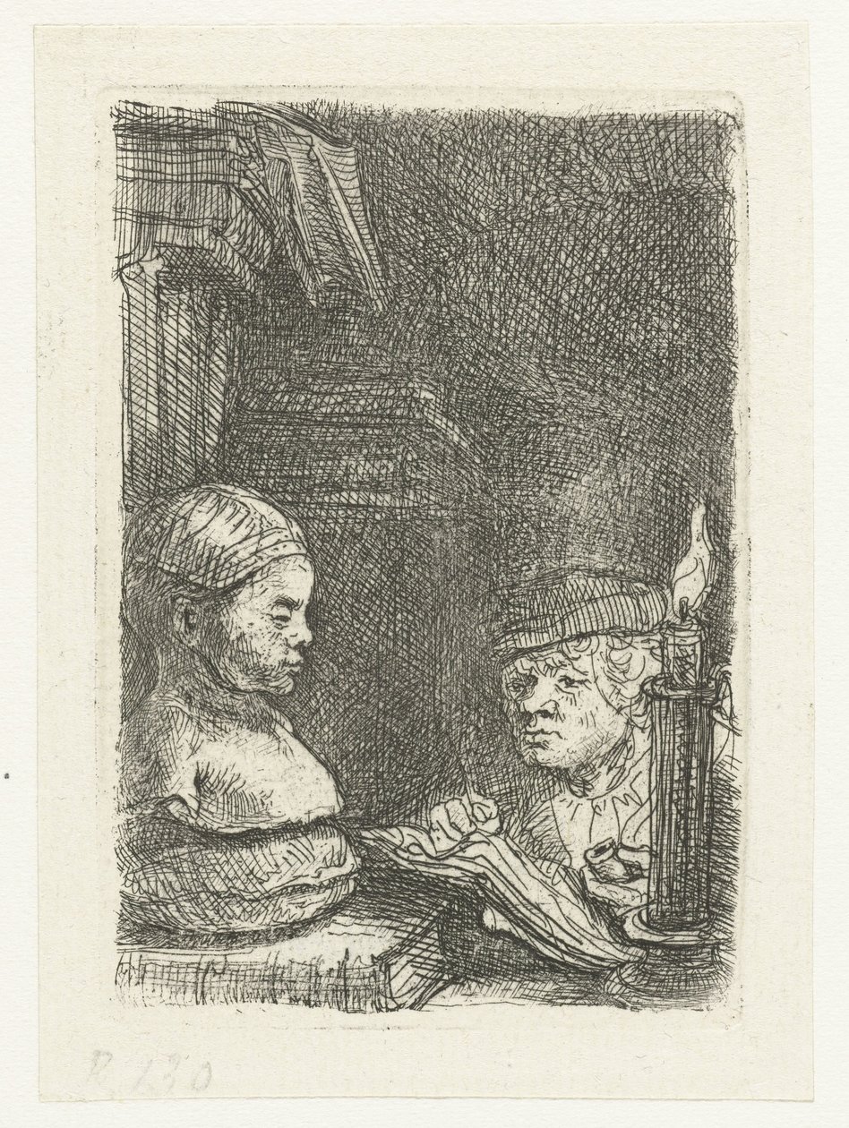 Mand, der tegner efter en afstøbning af Rembrandt van Rijn