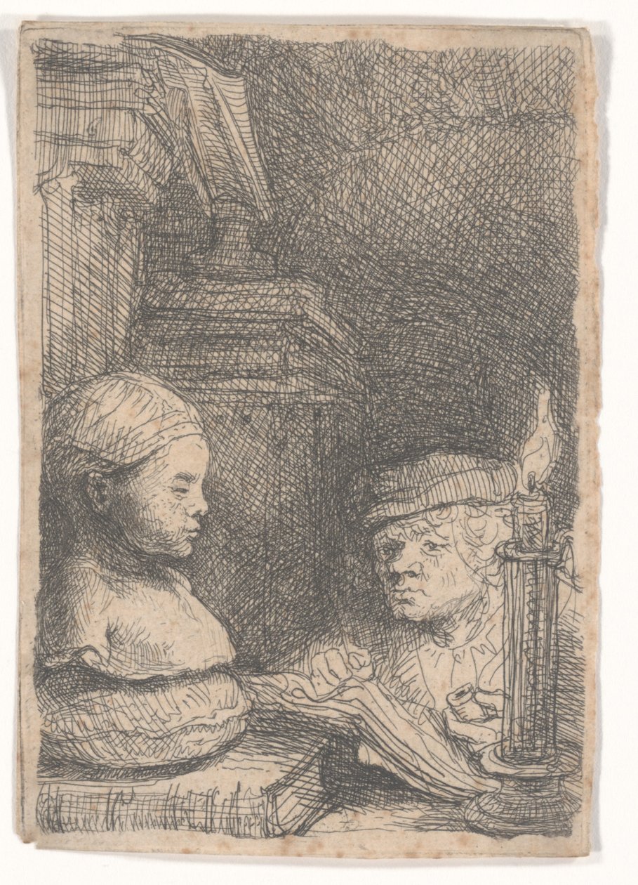 Mand tegner fra en rollebesætning af Rembrandt van Rijn