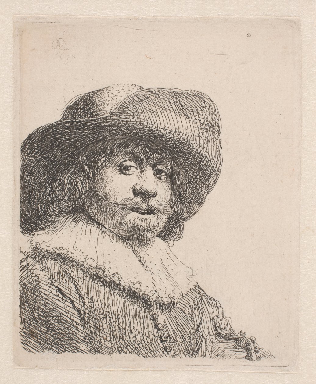 Mand i bredskygget hat og ryg af Rembrandt van Rijn