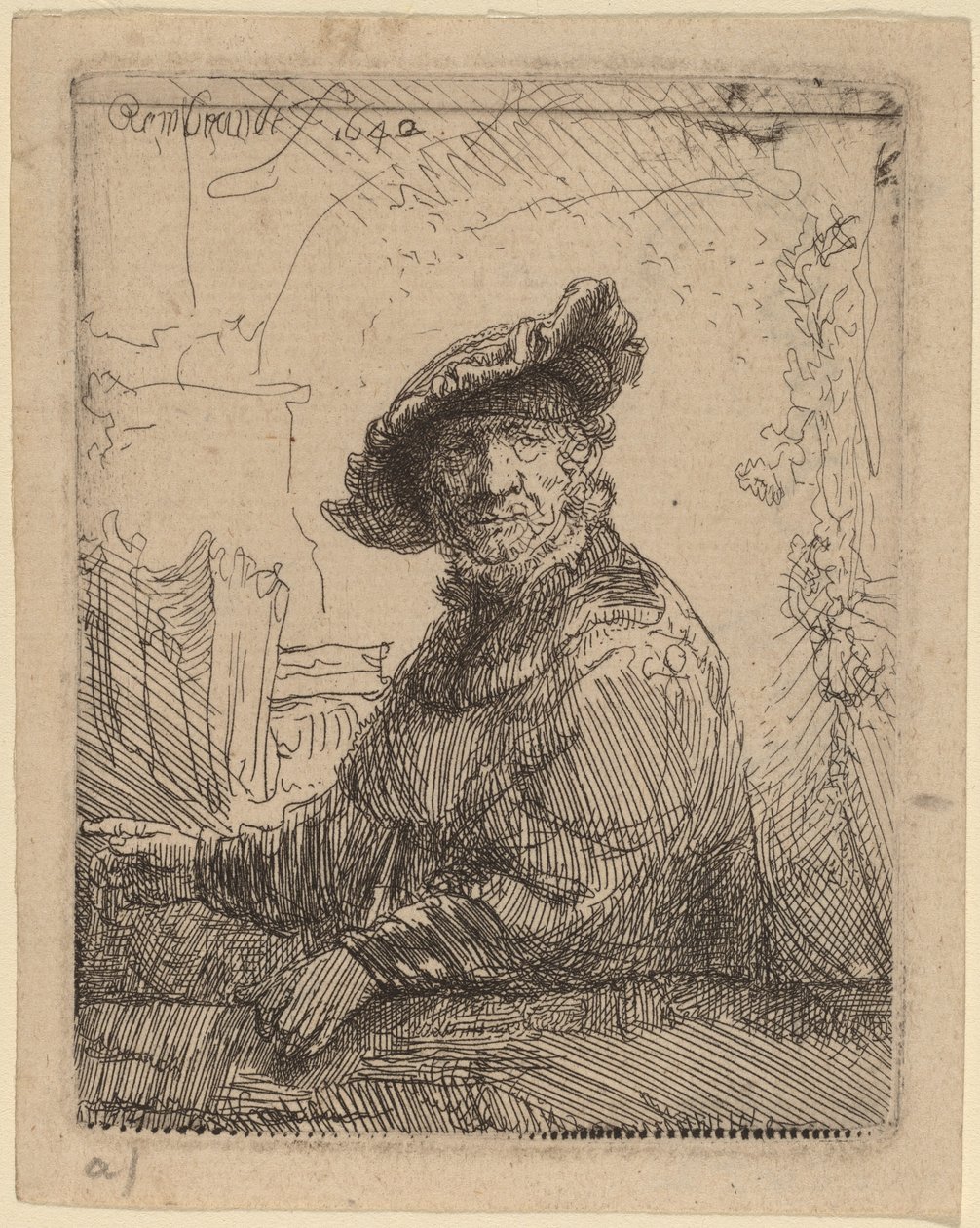 Mand i en arbor af Rembrandt van Rijn