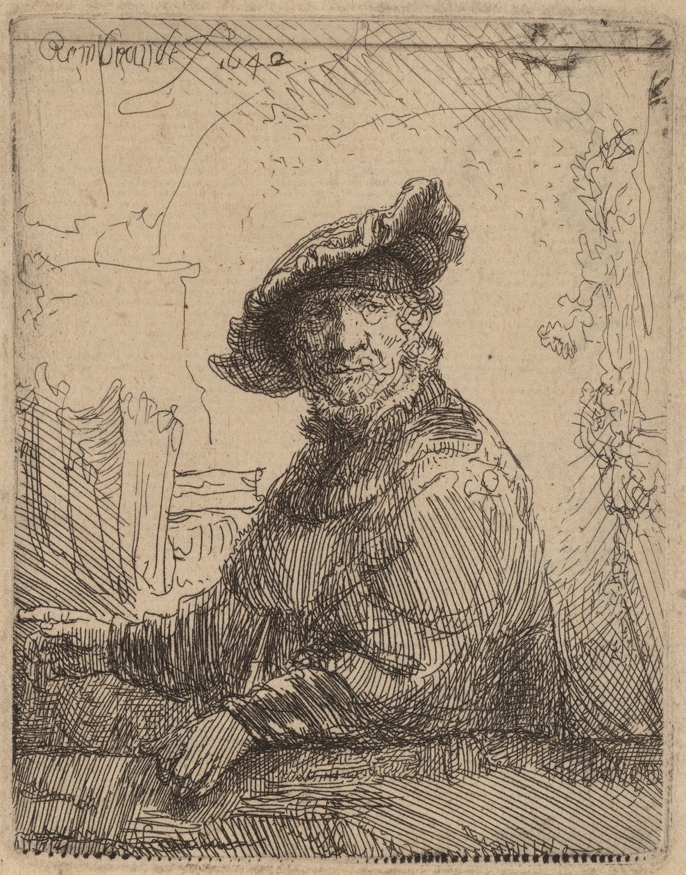 Mand i en lysthus, 1642. af Rembrandt van Rijn