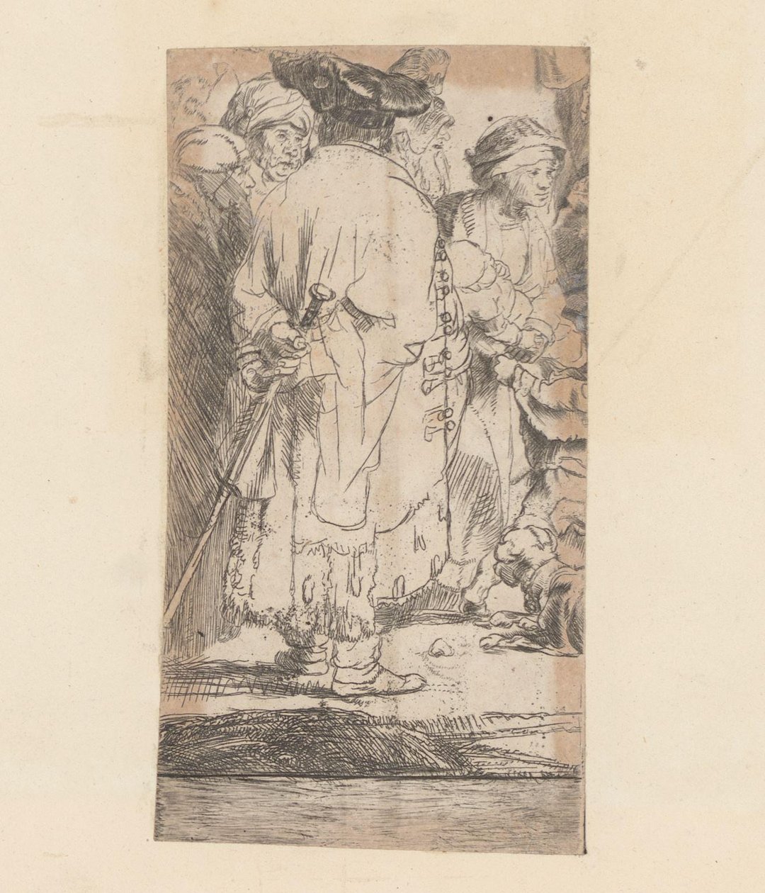 Mand i kappe, set bagfra Hundrede Gulden billede af Rembrandt van Rijn