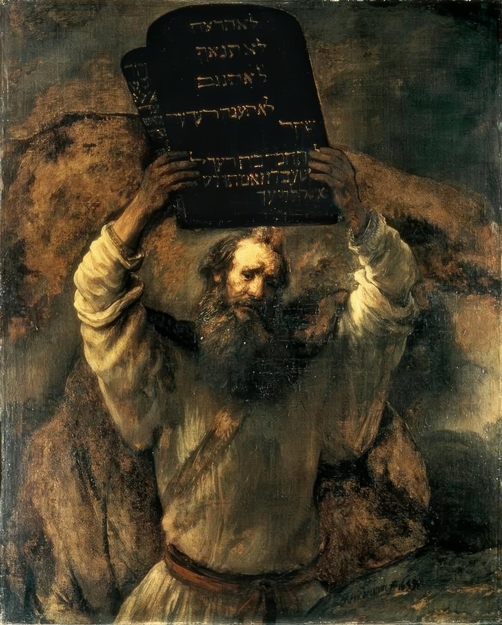 Moses smadrer lovens tabletter af Rembrandt van Rijn