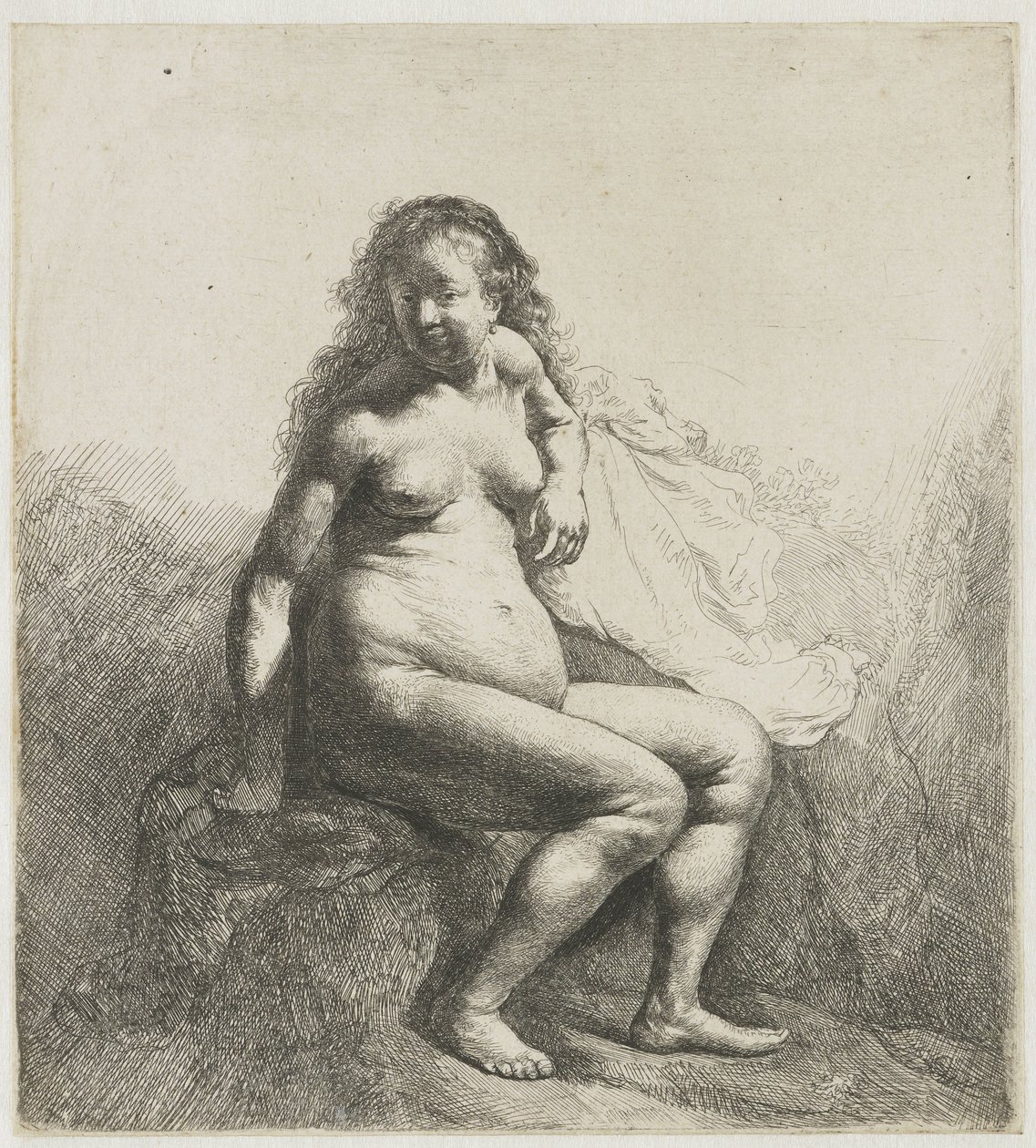 Nøgen kvinde på en høj Nøgen kvinde på en høj af Rembrandt van Rijn