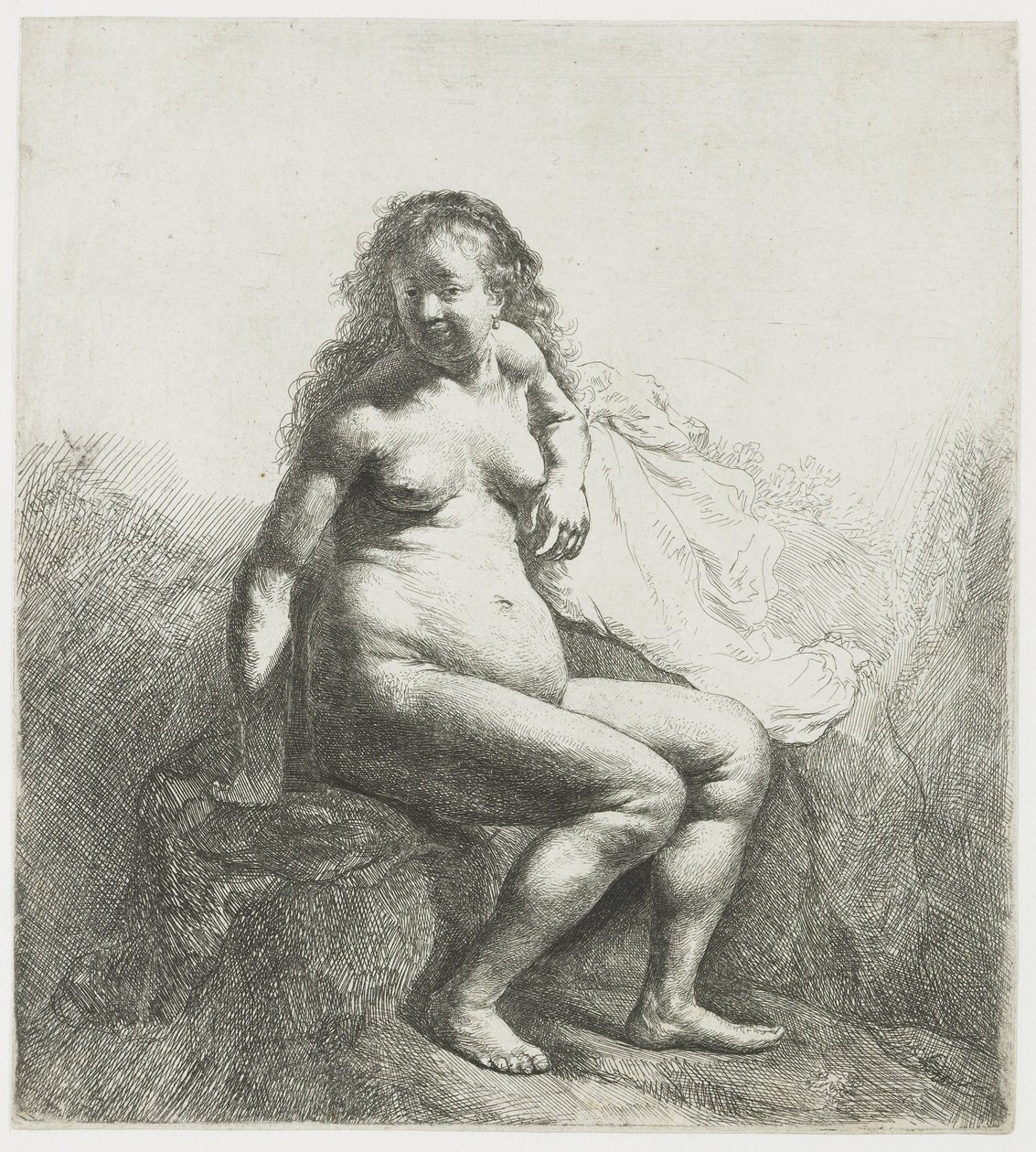 Nøgen kvinde på en høj af Rembrandt van Rijn
