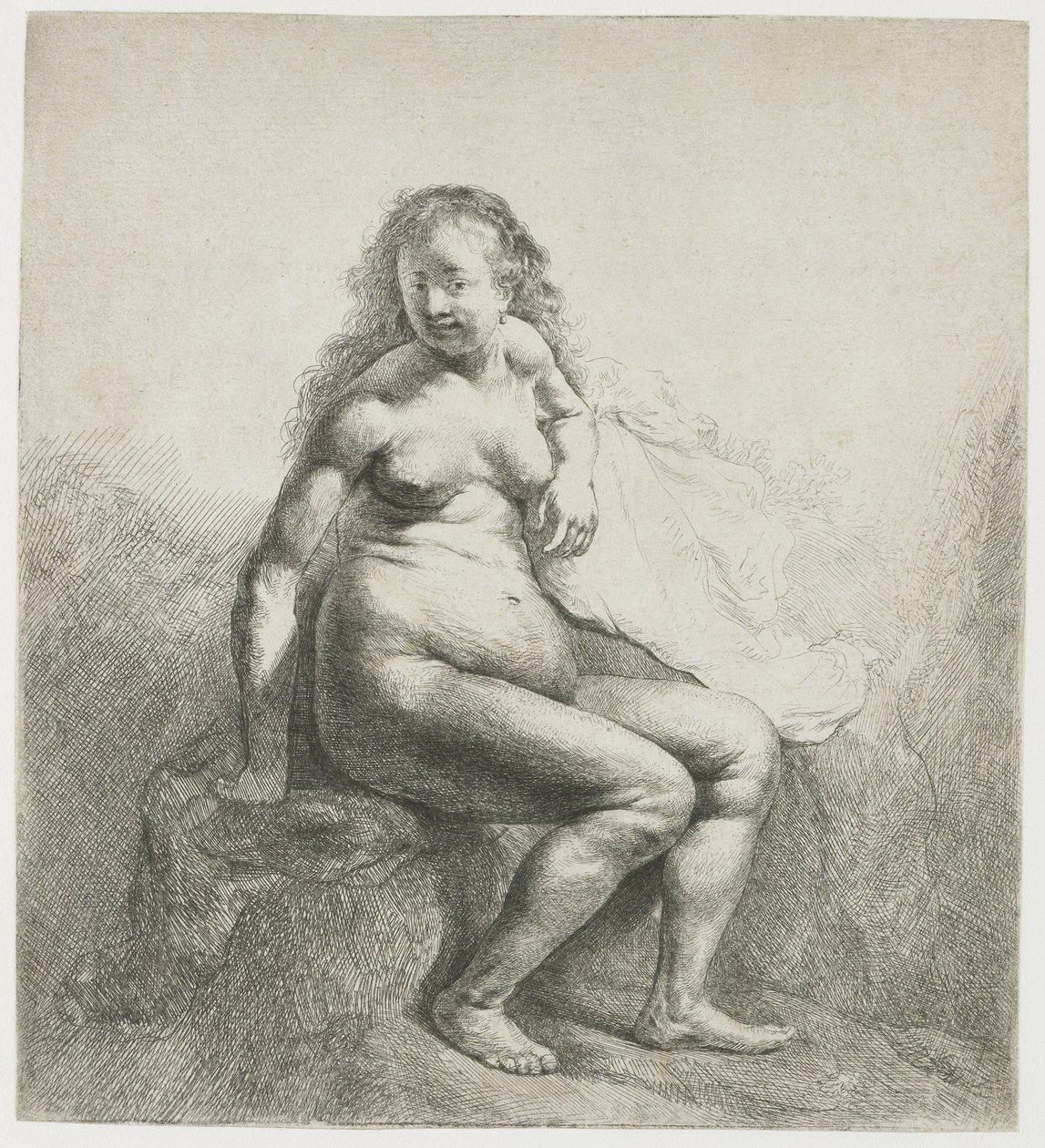 Nøgen kvinde på en høj af Rembrandt van Rijn