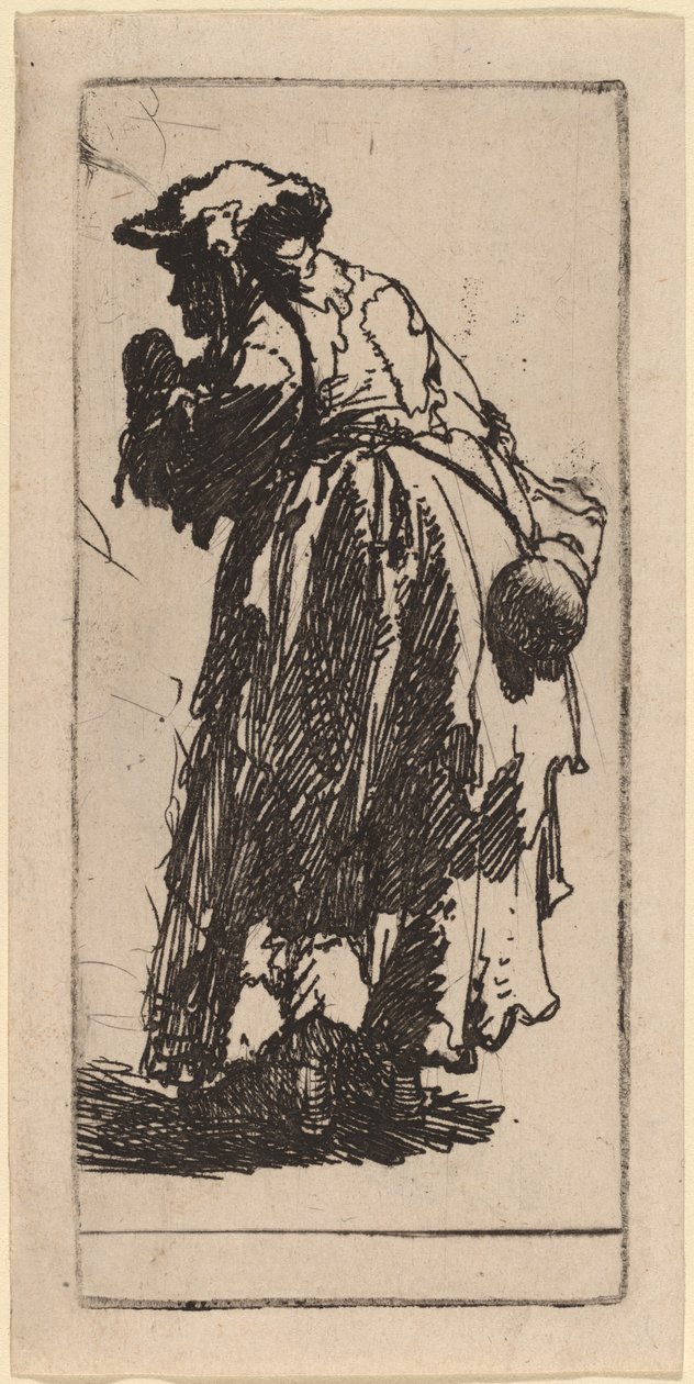 Gammel tiggerkvinde med en græskar af Rembrandt van Rijn