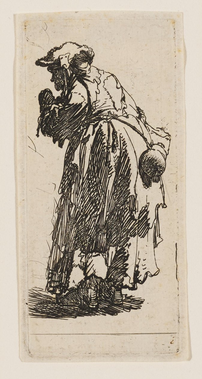 Gammel tiggerkvinde med en kalabas af Rembrandt van Rijn