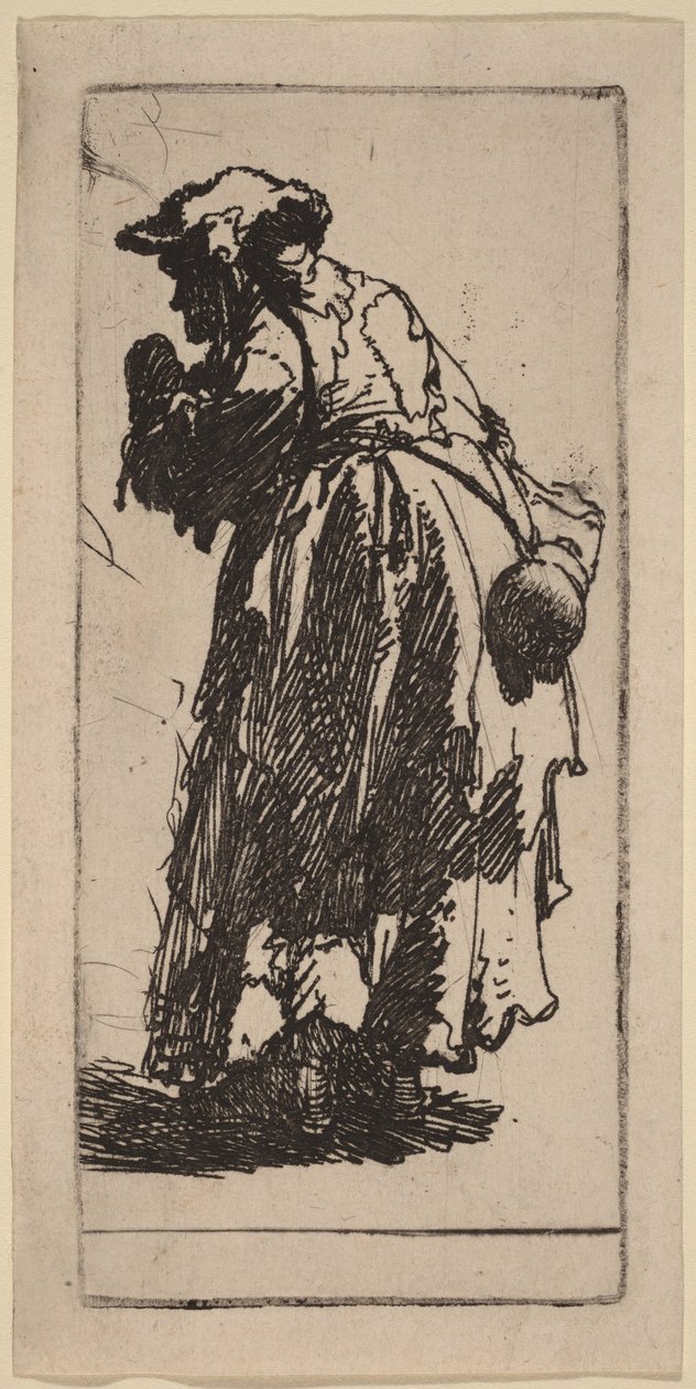 Gammel tiggerkvinde med en kalabas af Rembrandt van Rijn