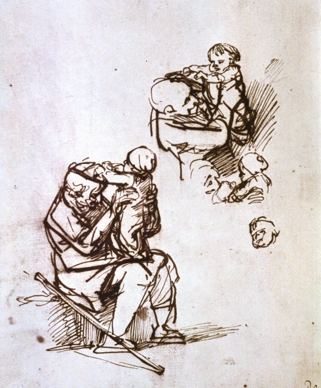 Gammel mand leger med barn, 1635-1640 af Rembrandt van Rijn