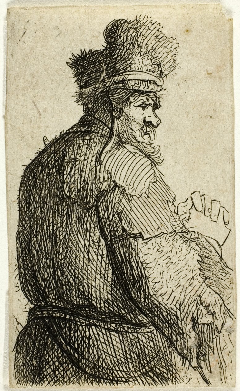 Gammel mand set bagfra, profil til højre: halvfigur af Rembrandt van Rijn