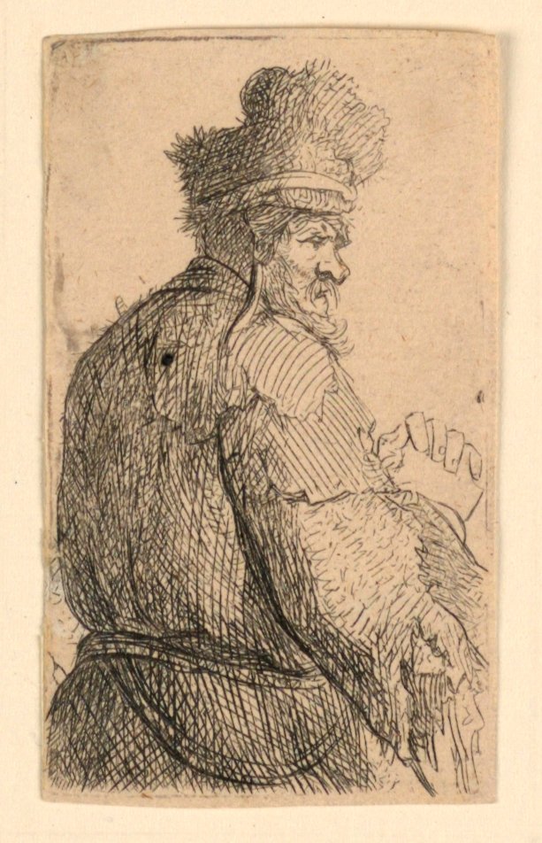 Gammel mand set bagfra, profil til højre: halvfigur af Rembrandt van Rijn