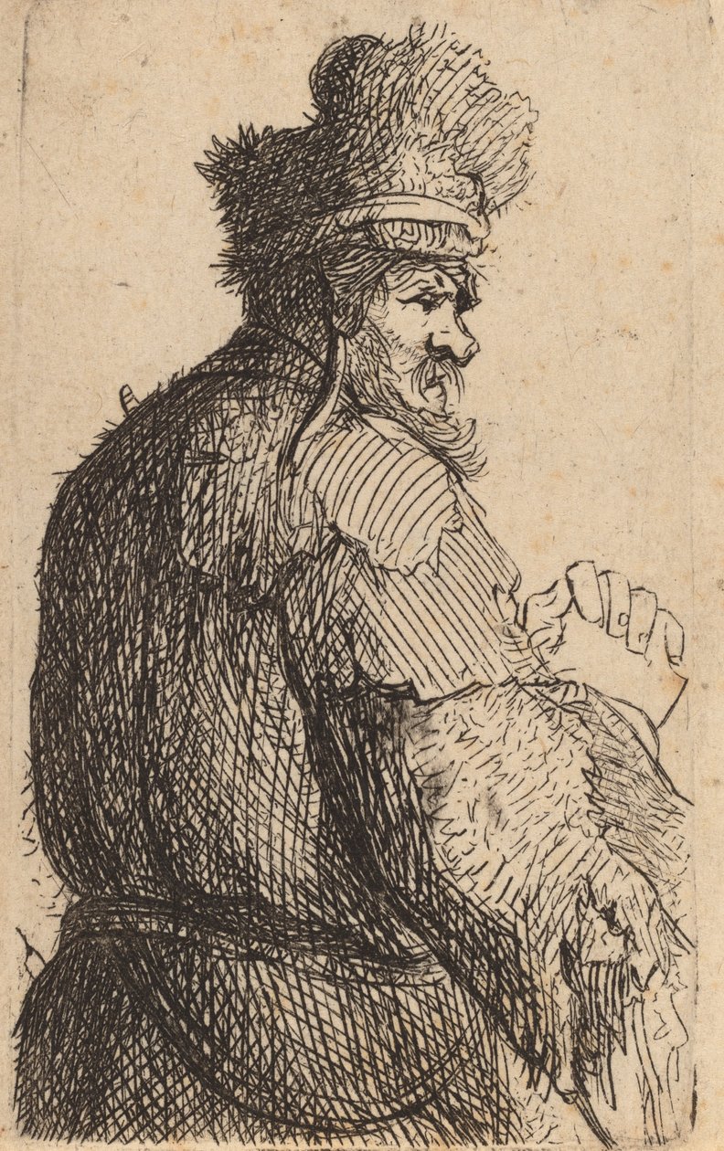 Gammel mand set bagfra, profil til højre, ca. 1631. af Rembrandt van Rijn