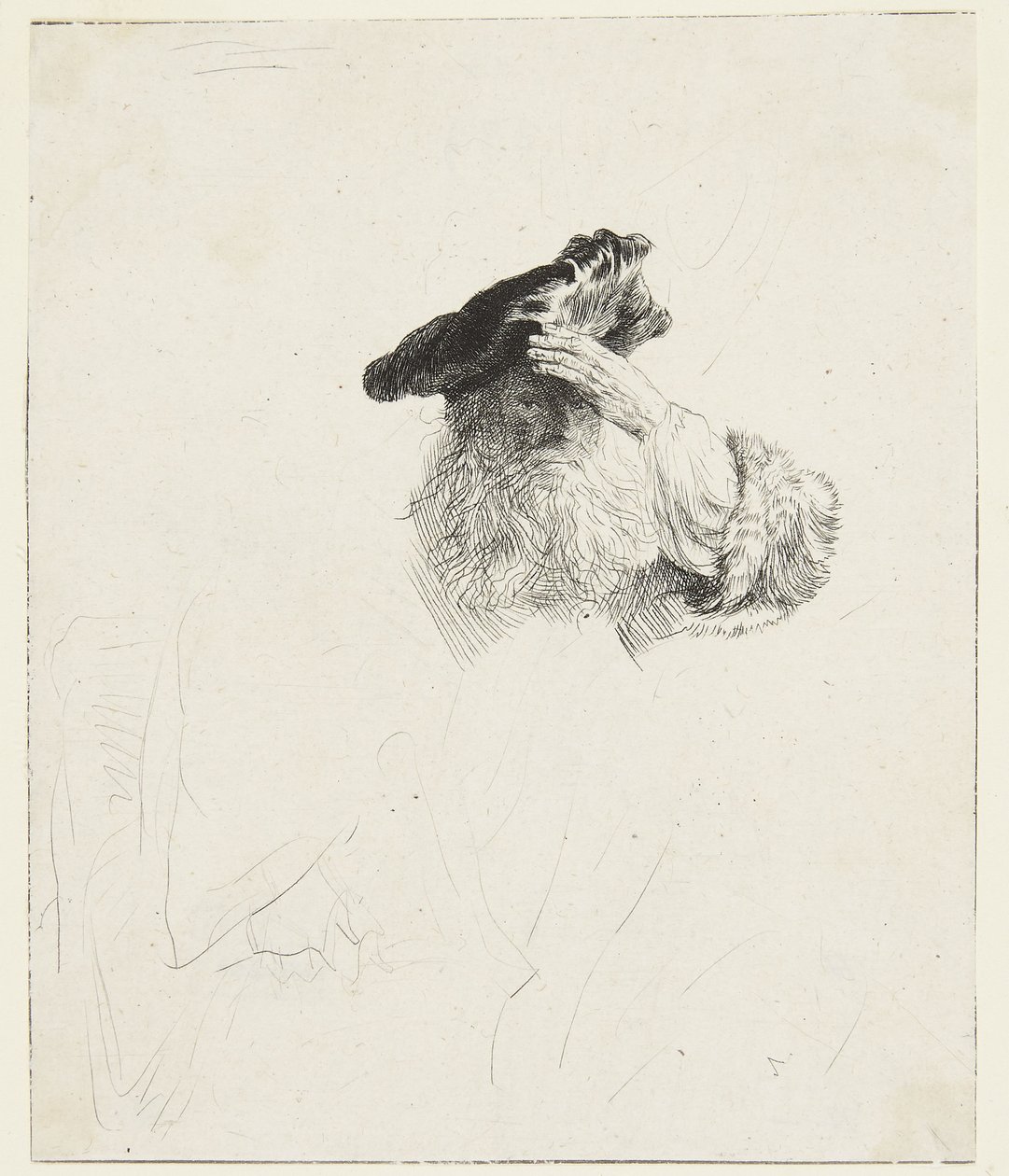 En gammel mand, der skygger for øjnene med hånden af Rembrandt van Rijn