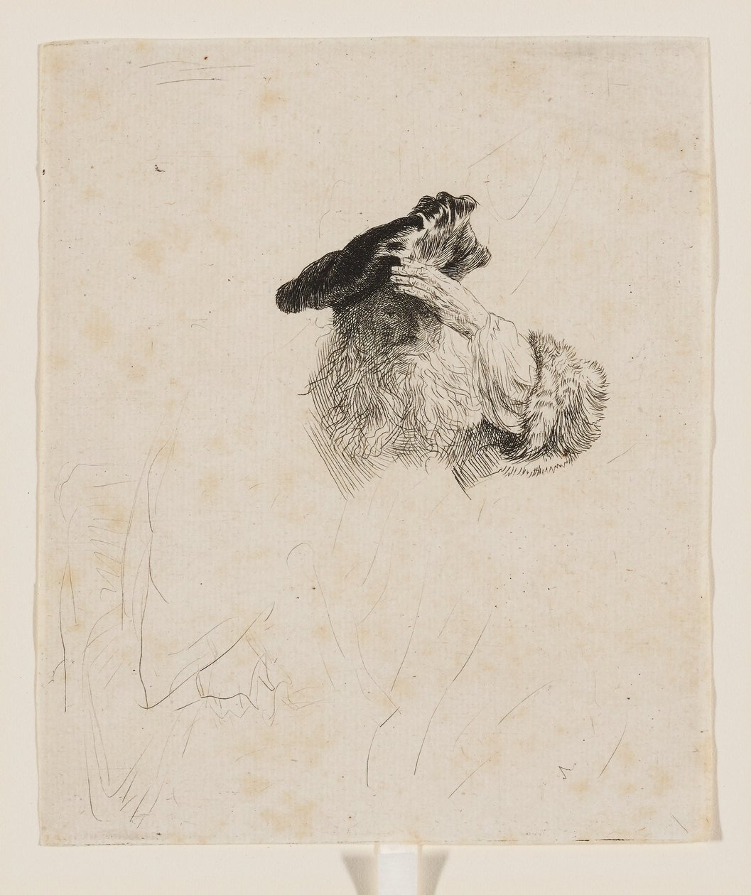 En gammel mand, der skygger for øjnene med hånden af Rembrandt van Rijn
