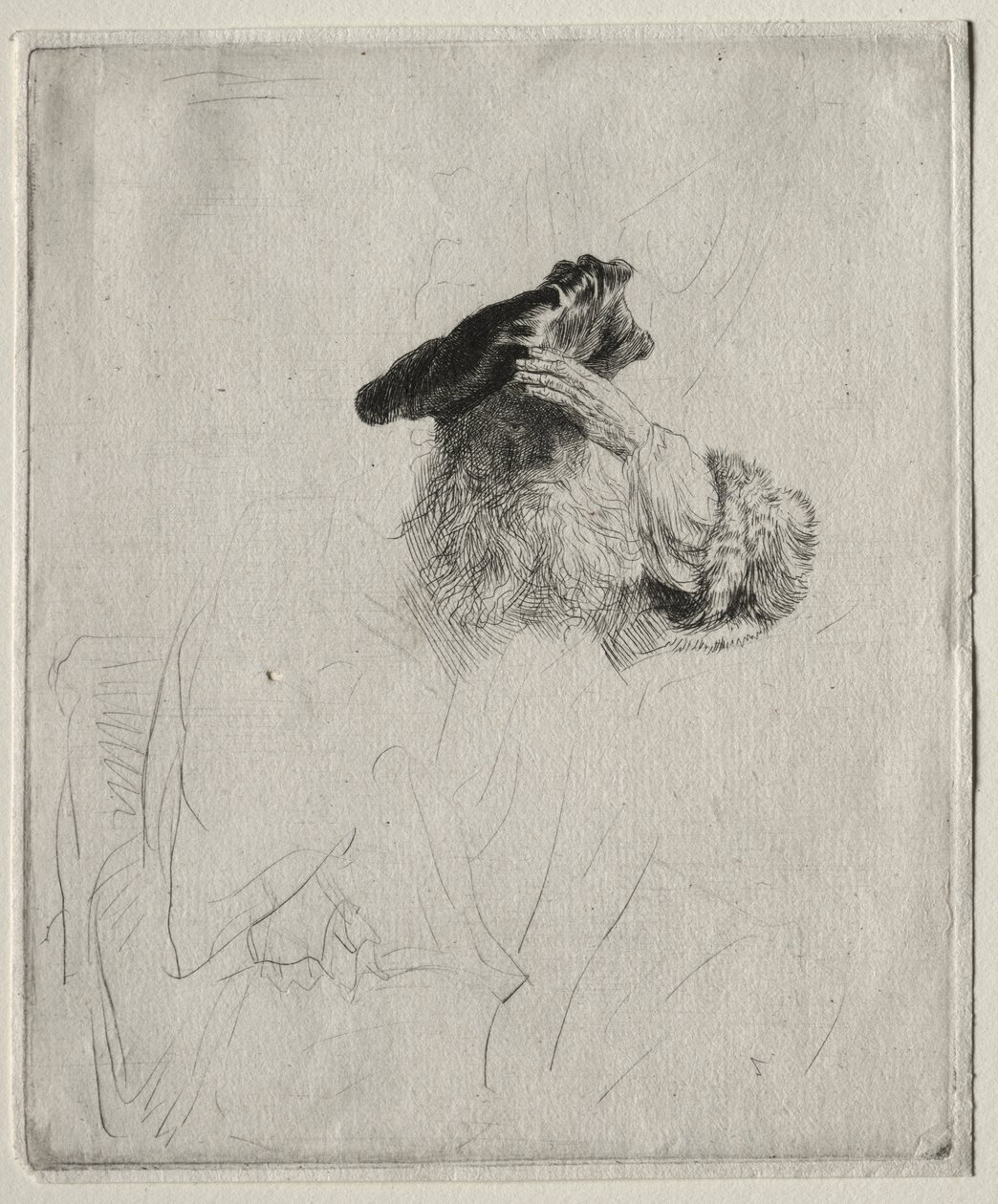 Gammel mand skygger for øjnene med sin hånd af Rembrandt van Rijn
