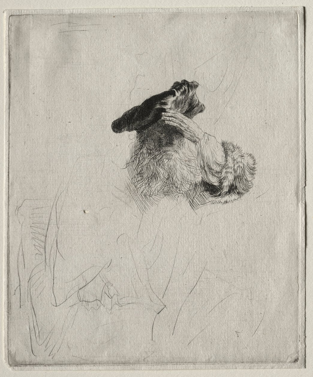 Gammel mand skygger for øjnene med sin hånd, ca. 1639. af Rembrandt van Rijn