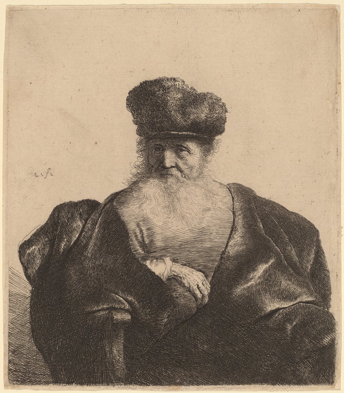 Gammel mand med skæg, pelshue og fløjlskappe af Rembrandt van Rijn