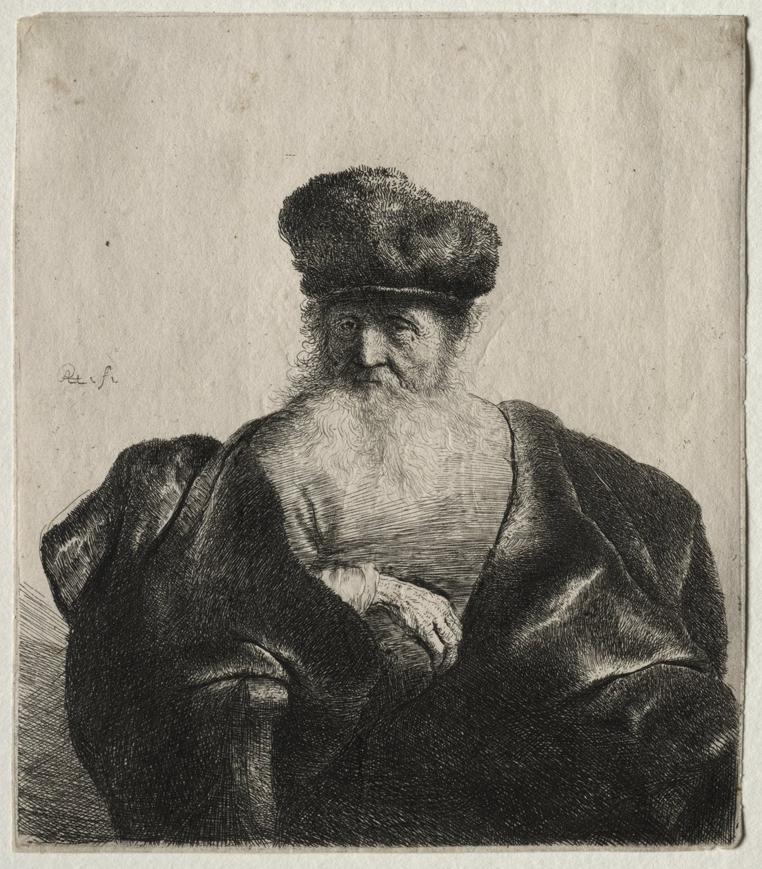 Gammel mand med skæg, pelshue og fløjlskappe af Rembrandt van Rijn