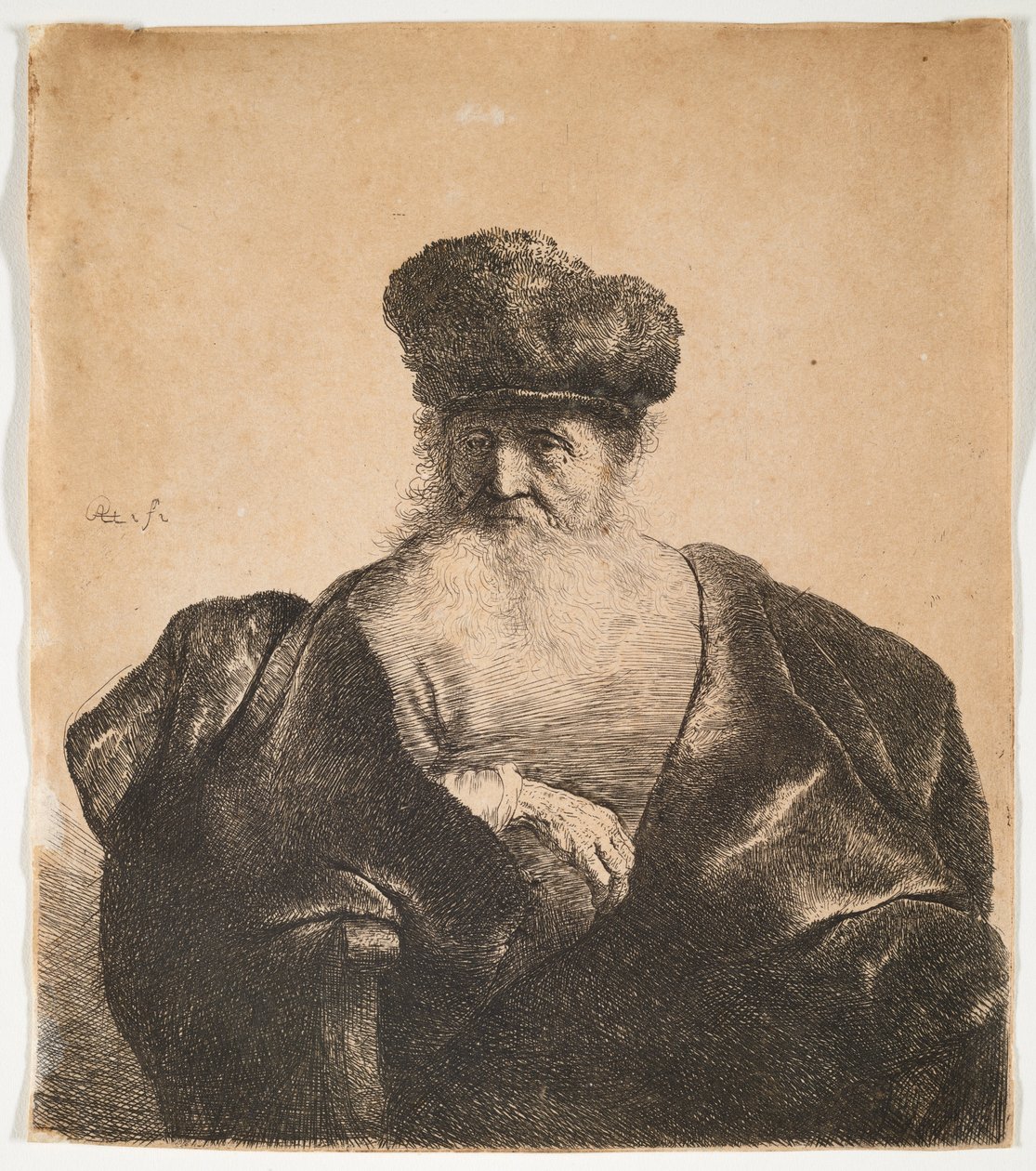 Gammel mand med skæg, pelshue og fløjlskappe af Rembrandt van Rijn